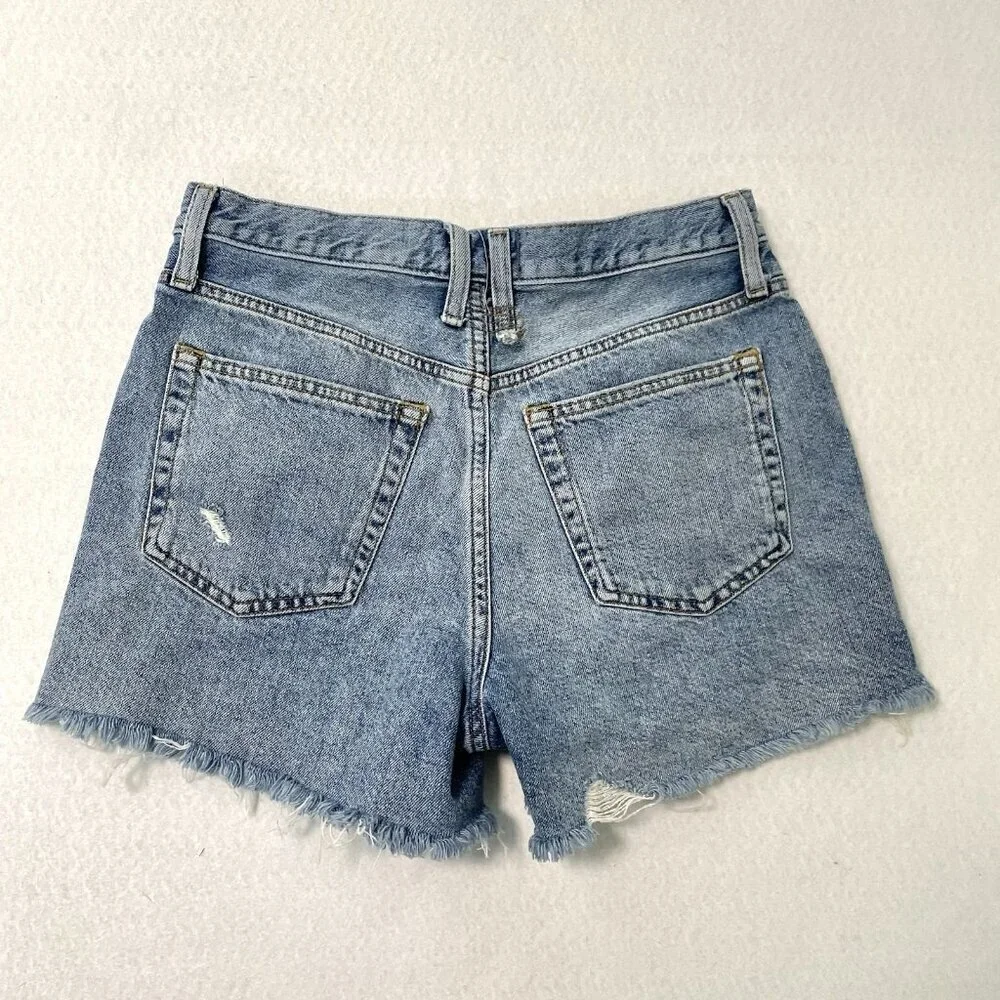 Free People Distressed Cut-Off Denim Jean Shorts Boho Beach Medium Wash size 28